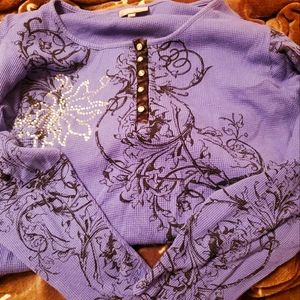 New 2X Essentials long sleeve pullover,  with bling detail on front and buttons.